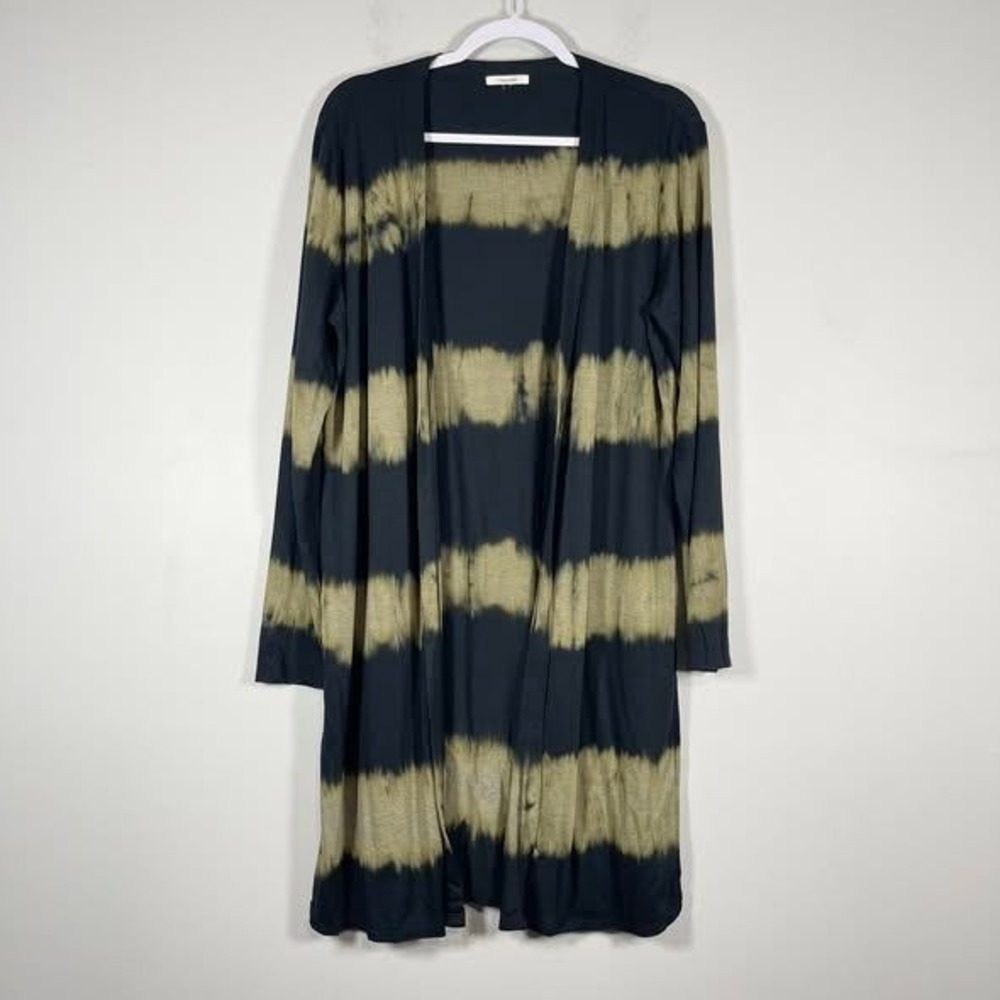 Maurices Acid Wash Knit Duster Cardigan Womens Large Black Tan Casual‎ Grunge